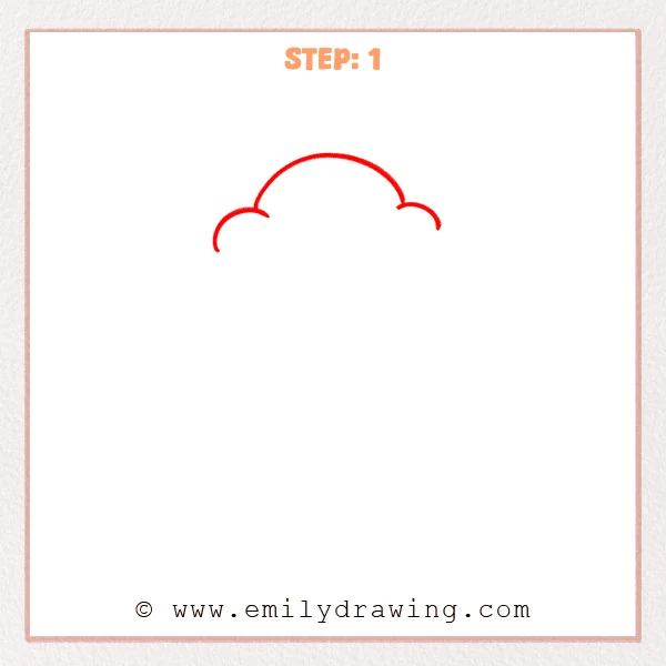 how to draw a cartoon tree - A simple cartoon tree begins with a fluffy canopy outline made of one large arch and two small side bumps.